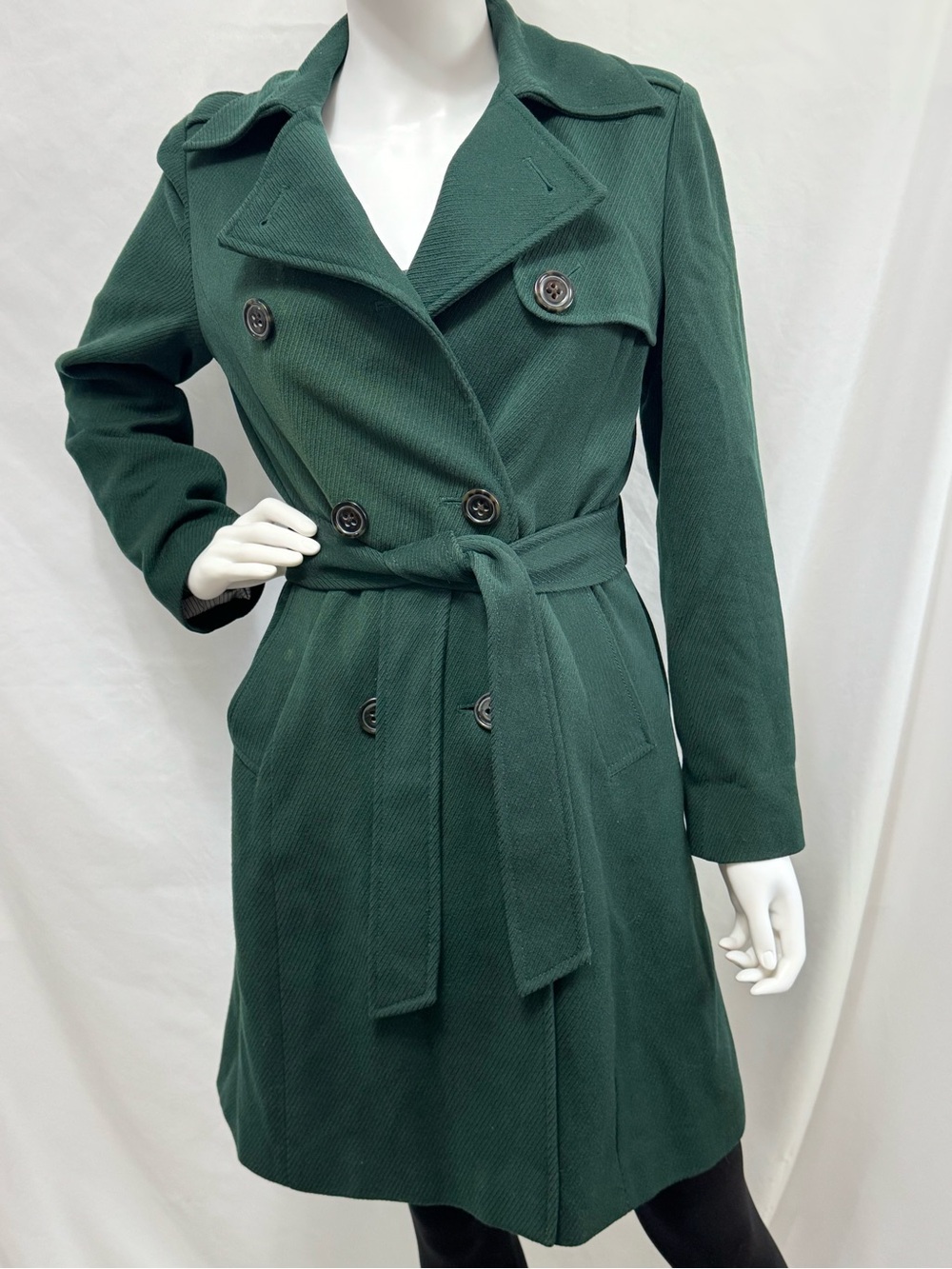 GAP Vintage Forest Green Belted Double Breasted Wool Blend Pea Coat Trench Coat